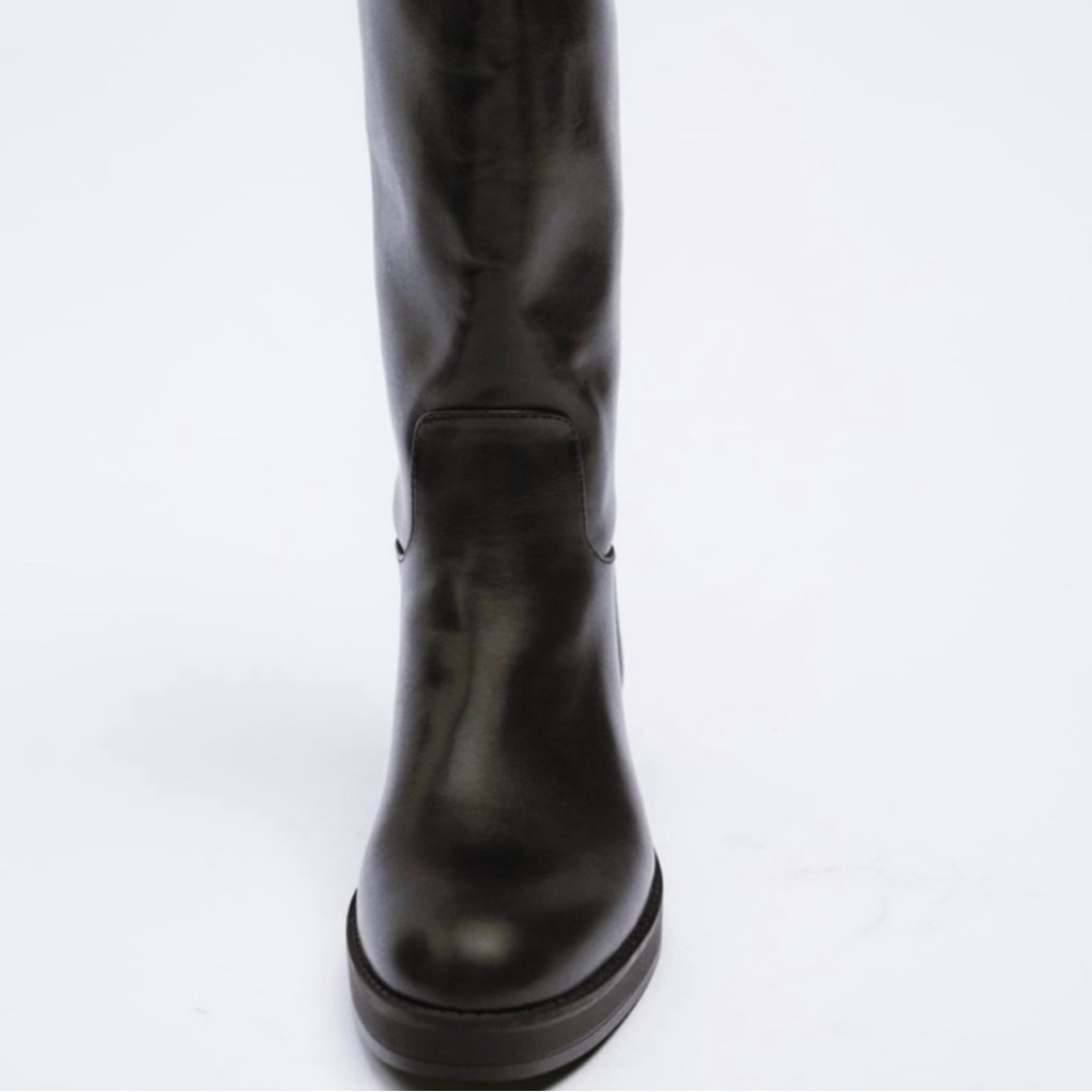 ZARA Black Block Heel Knee Boots - Picture 3 of 9